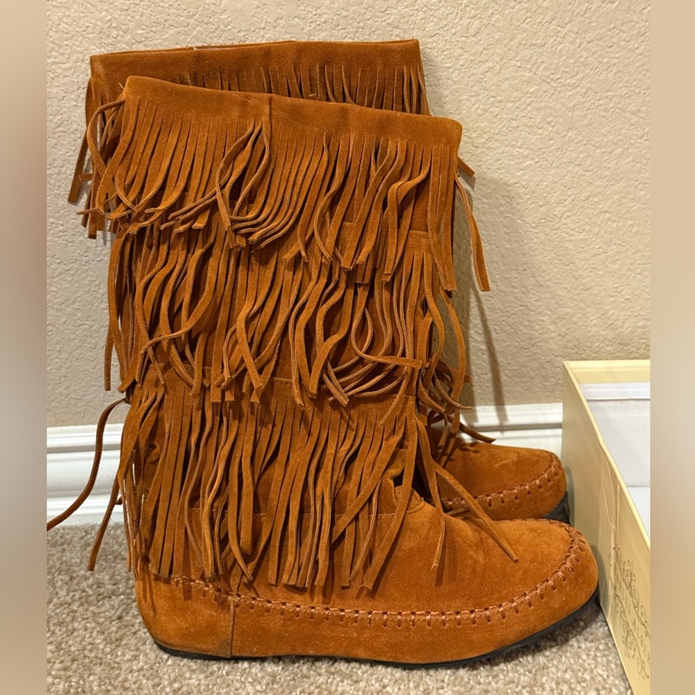 Charles Albert Brown Fringed Moccasin Boots